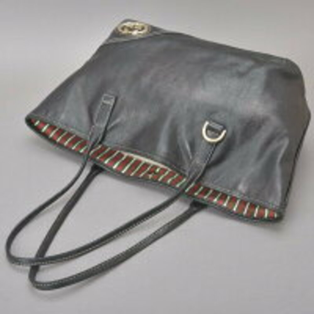 Gucci Bag Double Black Leather Tote Brit Shoulder ag GG - Picture 6 of 6